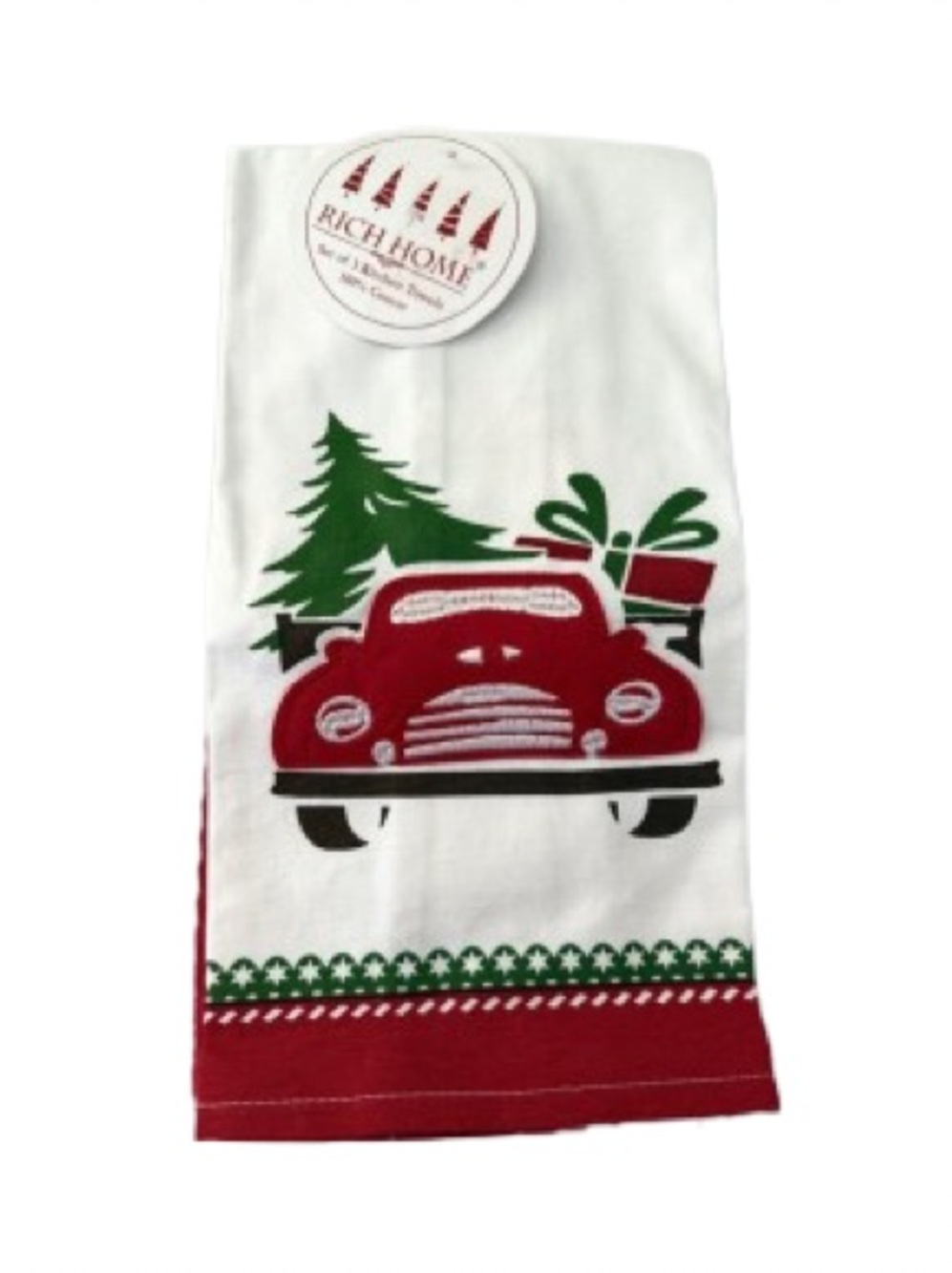 Holiday Christmas Tree Truck Set 3 Kitchen Towels By Rich Home 100% Cotton NEW